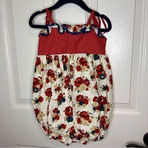 Cheeky Plum 100% Cotton Creme Red Floral One Piece Sz 3T